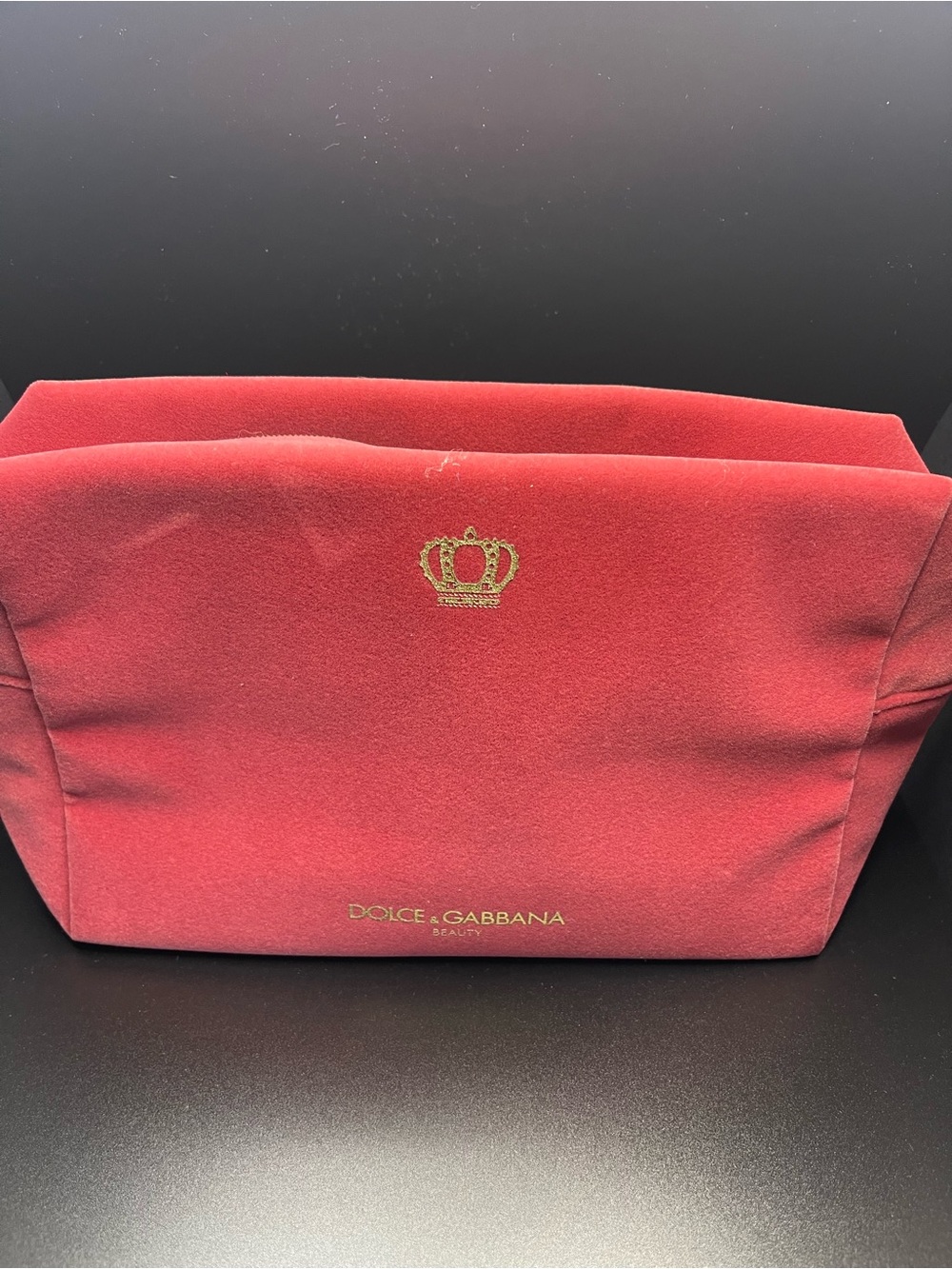 Dolce & Gabbana Red Velvet Makeup Pouch with Gold Crown